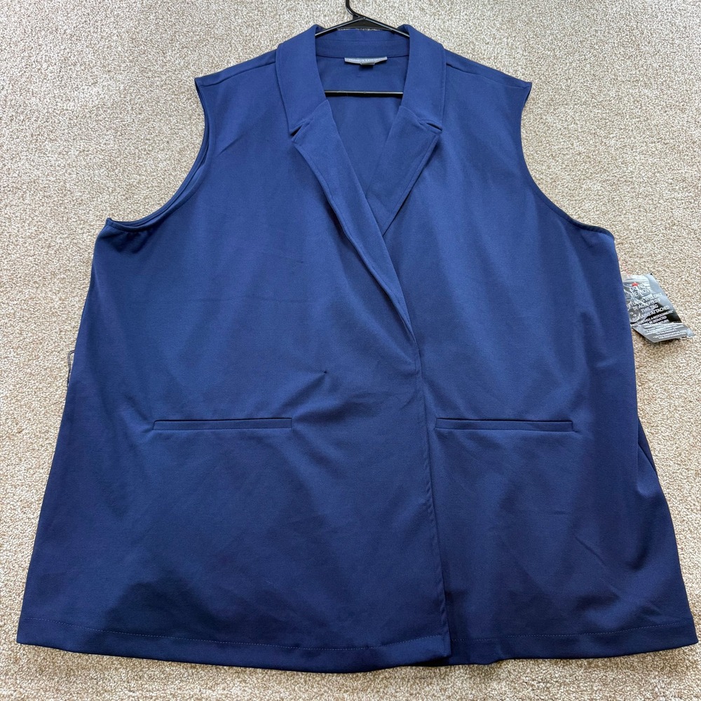 Jessica London Navy Blue Sleeveless Wrap Vest Blazer Plus 26 28 Work Office XXL